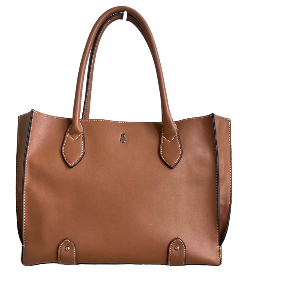 London Fog Cognac Brown Leather Tote Bag